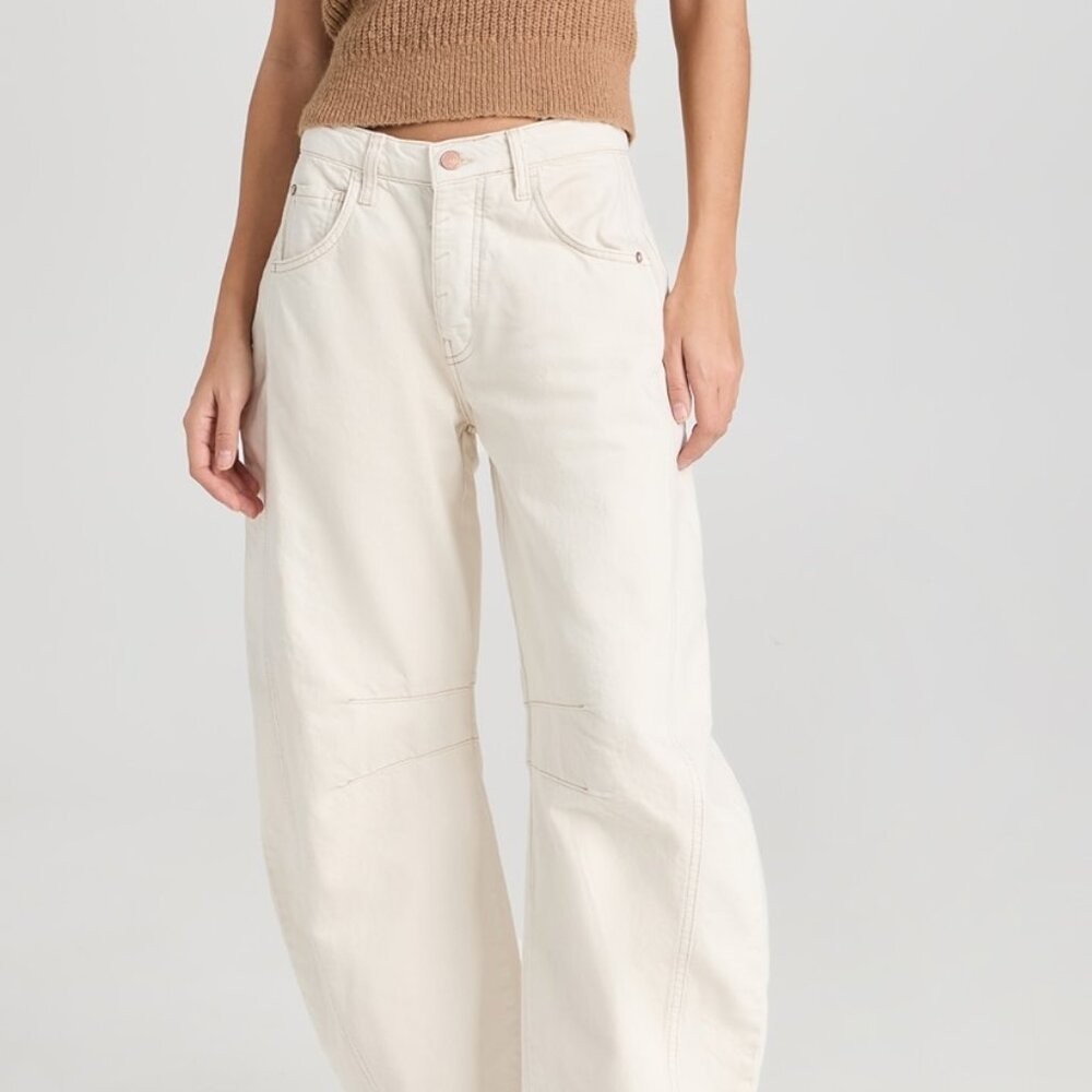 Free People  Mid-Rise Barrel Jeans in Milk Size 27 Regular